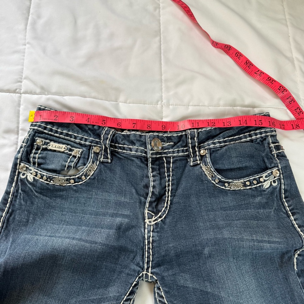L.A. idol Women's Blueโ Jeans Y2K Low Rise Skinny Embroidered Size 11 - Picture 9 of 9